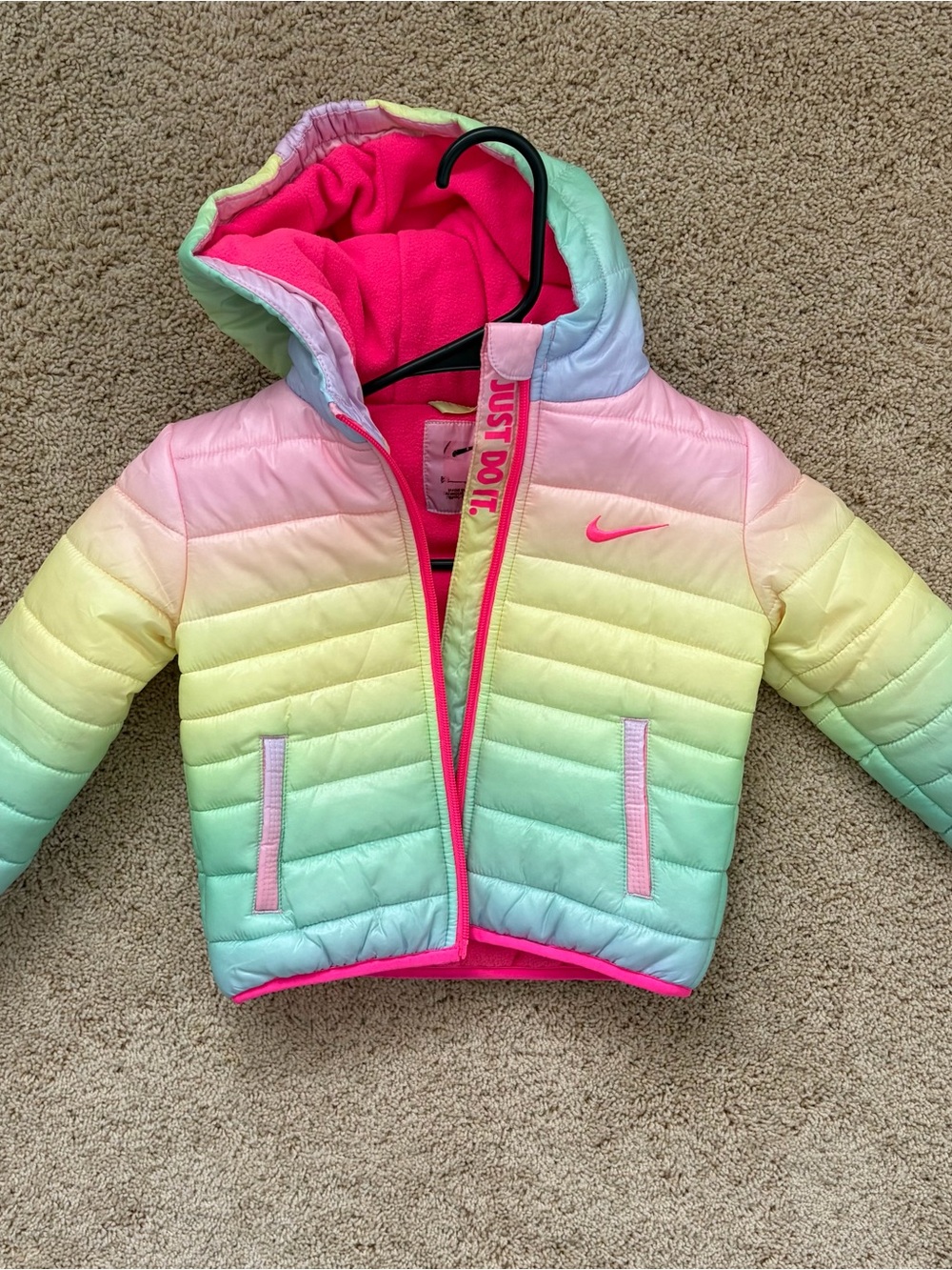 Nike Kids Rainbow Ombre Puffer Jacket with Hot Pink Trim 24 month
